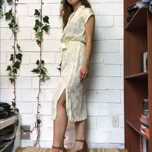 Vintage champagne yellow silk tie dress